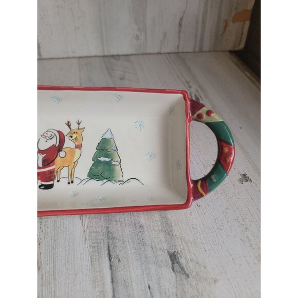 Tabletops Gallery winter Land Santa Claus reindeer ceramic bread tray - Picture 4 of 7